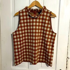 Ann Taylor Factory bronze and gray gingham sleeveless blouse